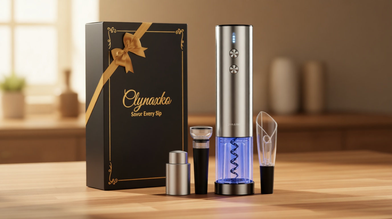 Electric Wine Opener Set - Premium Wine Gifts with Wine Opener, Foil Cutter, Wine Aerator, Vacuum Stopper, and Elegant Gift Box - Ideal Christmas Gift for Unforgettable Moments