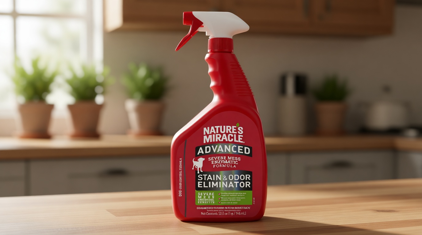 Nature’s Miracle Advanced Stain and Odor Eliminator Dog Spray, Fresh Scent, Severe Mess Enzymatic Formula for Tough Pet Messes, 32 Ounces, Red