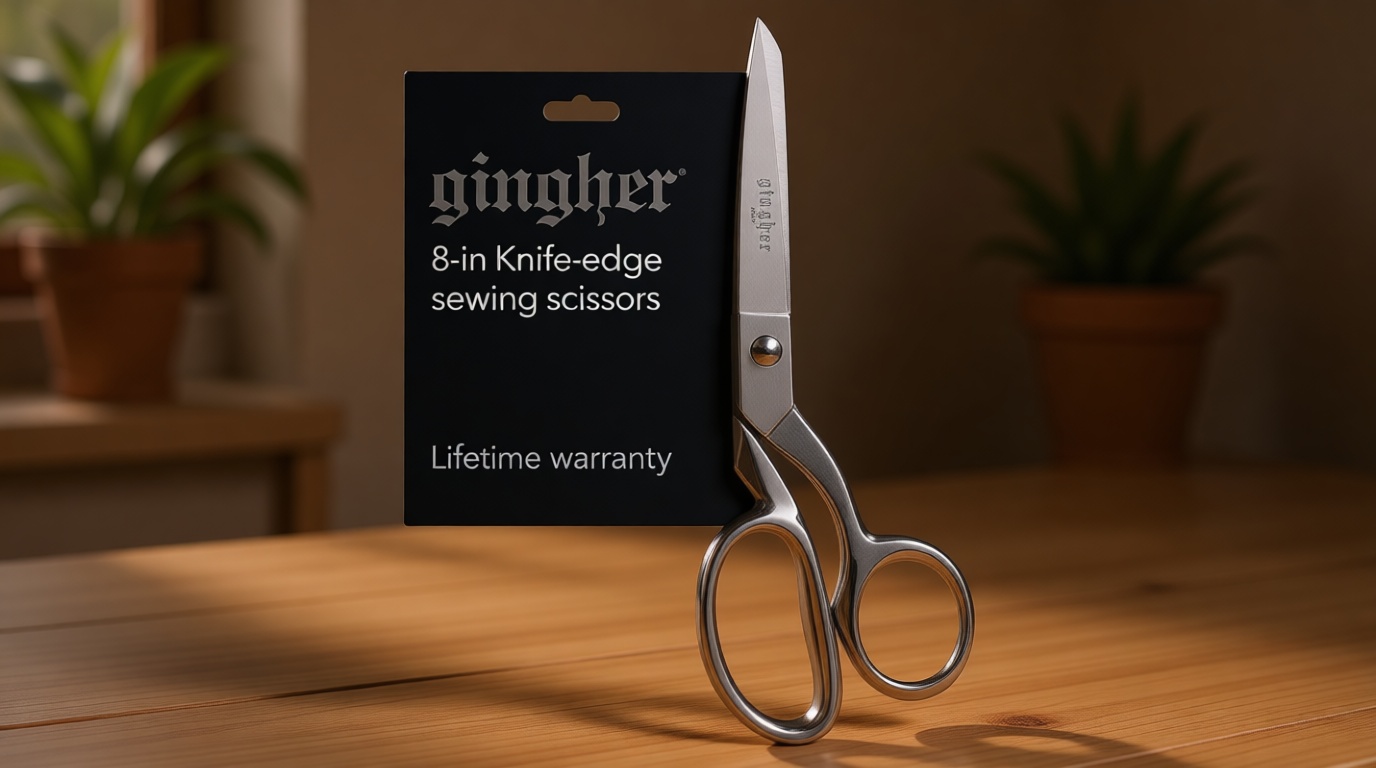 Gingher 8" Dressmaker's Fabric Scissors, Stainless Steel Shears, Sharp Knife Edge Steel Sewing Shears with Protective Sheath for Fabric Cutting and Tailoring, Chrome Plated Nickel Finish