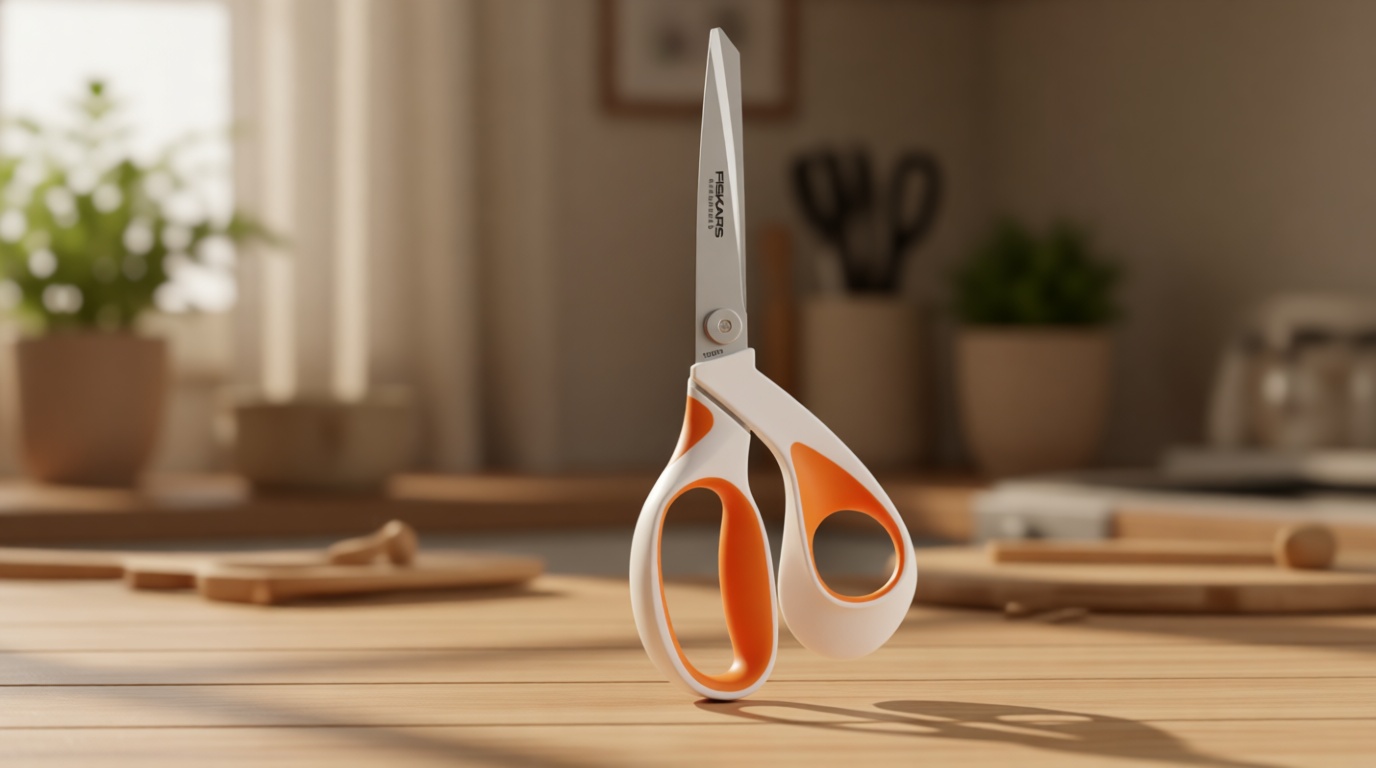 Fiskars RazorEdge Fabric Scissors, Heavy Duty Fabric Shears, Ultra-Sharp Stainless Steel Blades & SoftGrip Ergonomic Handle, 8”, White/Orange
