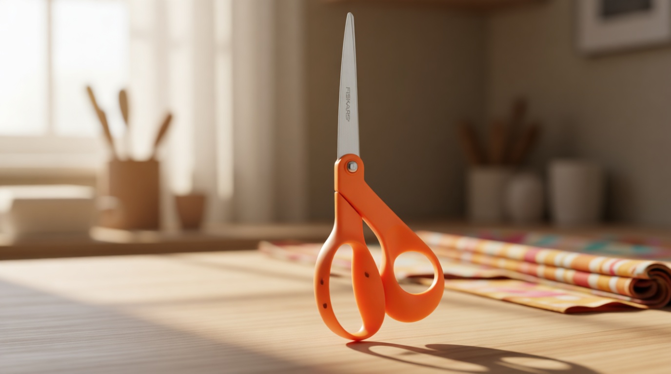 Fiskars 8" Original Orange-Handled Stainless Steel Scissors, Ergonomic and Keeps Material Flat, Sharp All-Purpose Paper and Fabric Scissors for Office, Arts, and Crafts