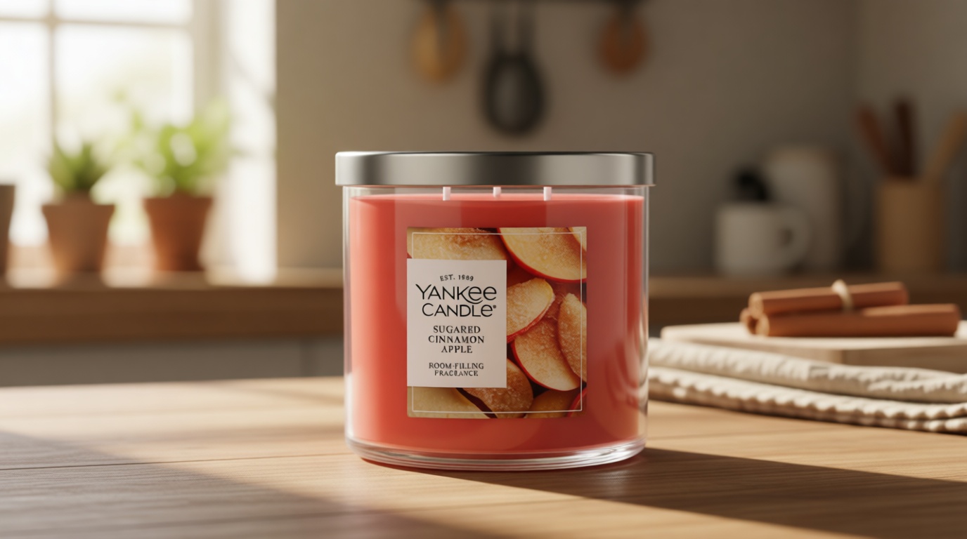 Yankee Candle Sugared Cinnamon Apple, Scented Candle, 14.5oz 3-Wick Candle Jar with up to 40 Hours Burn Time
