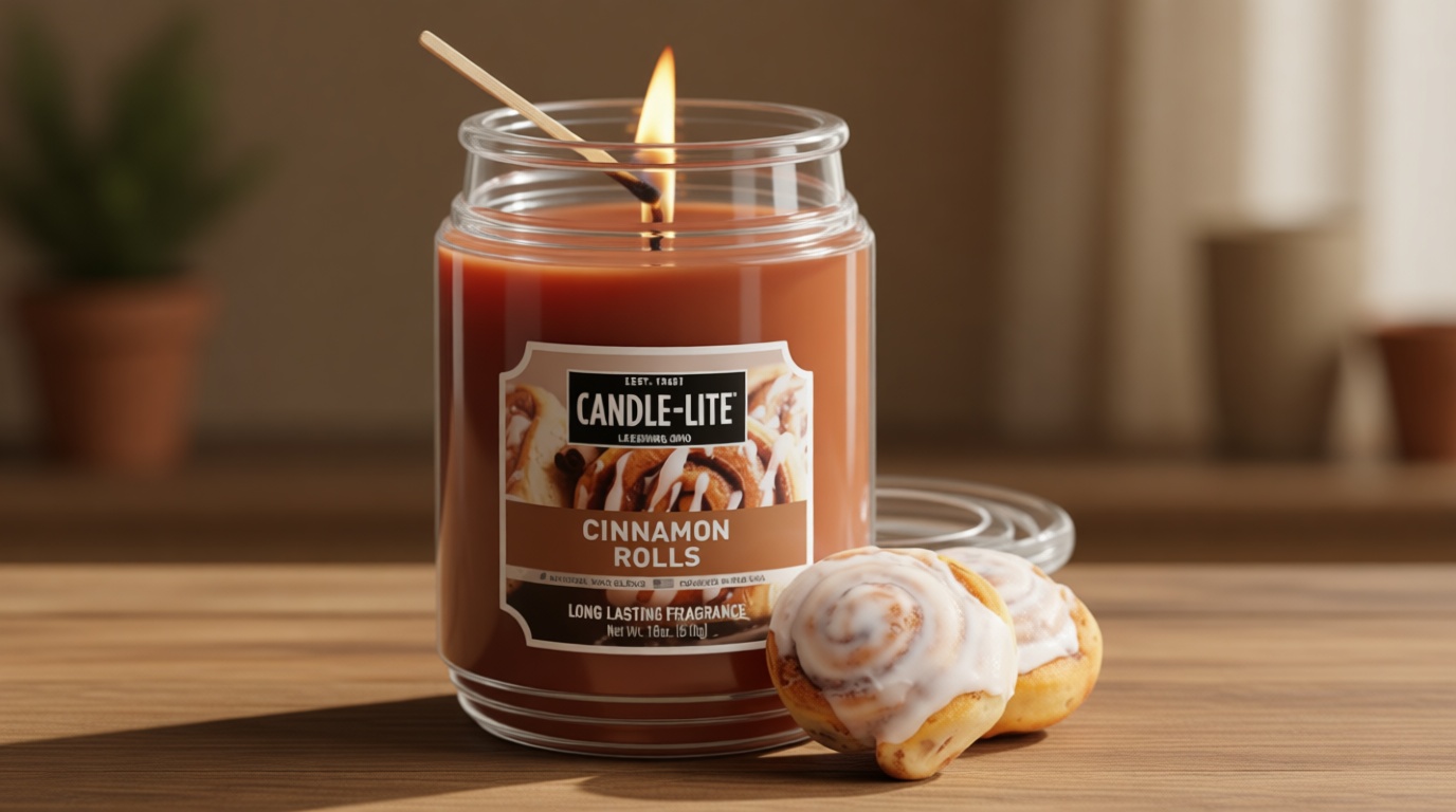 Candle-lite Fall Scented Candles, Cinnamon Rolls, 18 oz Jar, Proudly Poured in The USA, Aromatherapy Candle, Single-Wick with 110 Hours of Burn Time, Perfect for Creating an Inviting Ambiance