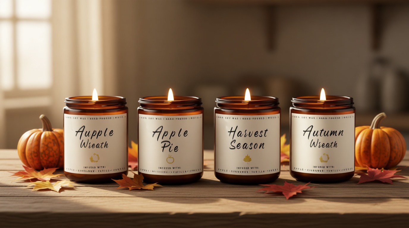Auelife Fall Candle Set | 4 Pack Scented Candles for Home - Candle Gifts for Women Men, Soy Candles Home Scented | Autumn Fragrance of - Apple Pie/Cinnamon/Harvest/Wreath