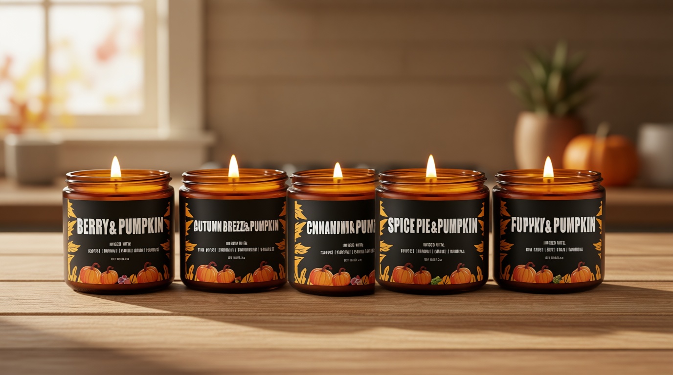 Fall Candles Set/6Pack Pumpkin Home Scented Candles for Decor,Halloween,Autumn Candle Scents of Berry,Sugar Lemon,Spiced Apple,Autumn’s Breeze,Cinnamon,FIG,Boo Baskets,Fall Scented Candle Clearance