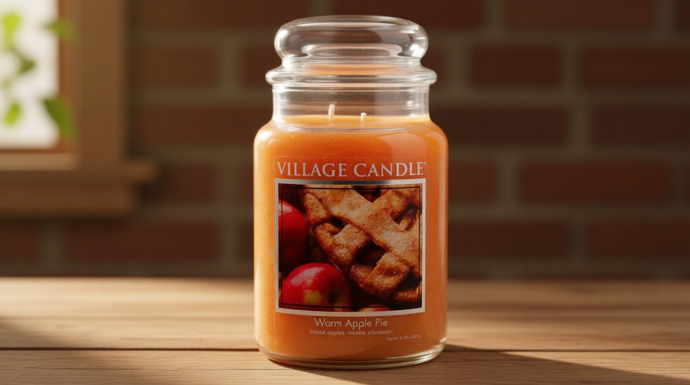 Village Candle Warm Apple Pie Large Glass Apothecary Jar Scented Candle, 21.25 oz, Brown