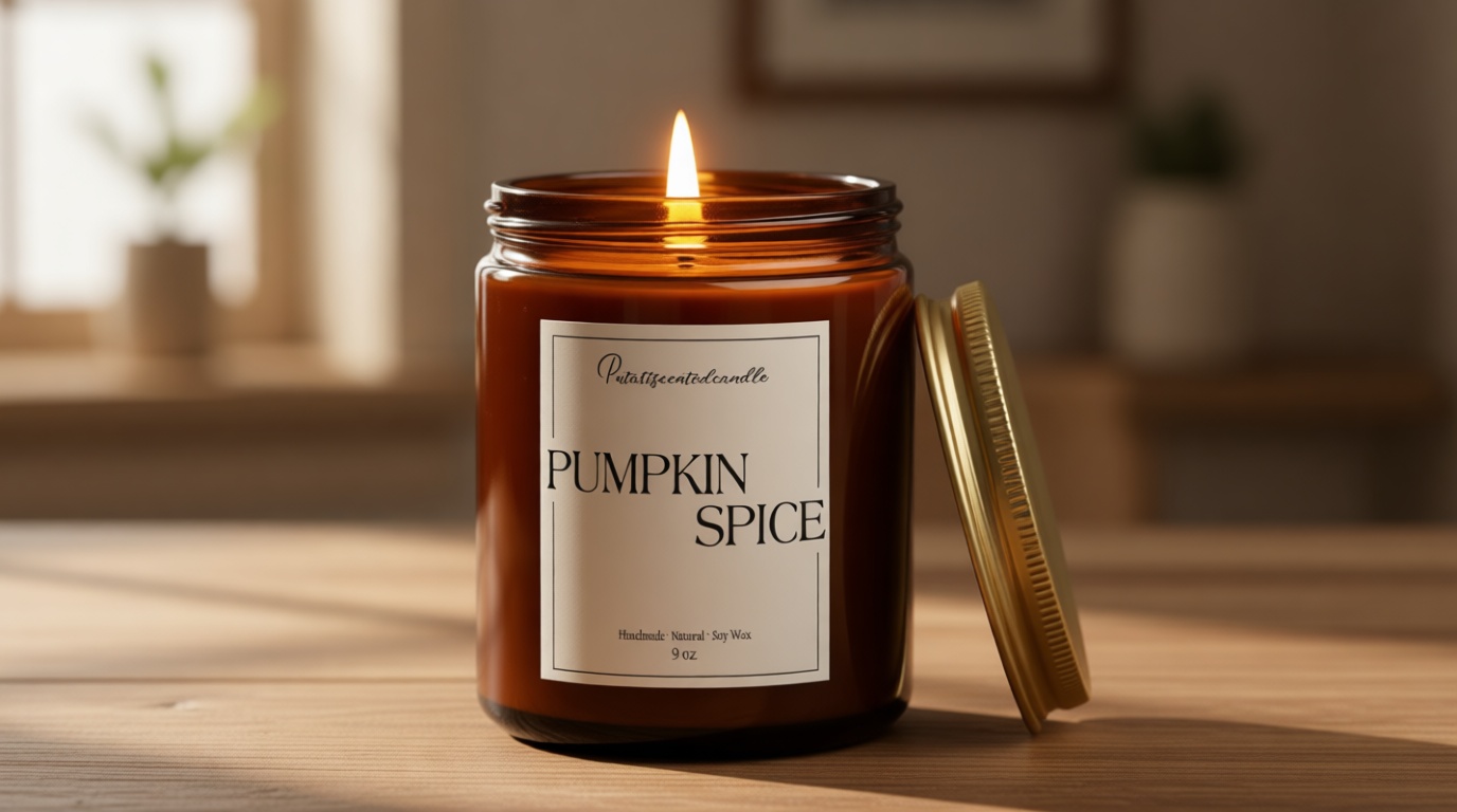 Pumpkin Spice Scented Candles for Home, Natural Soy Wax Aromatherapy Non Toxic Pumpkin Fall Candle Gifts for Women Men, Autumn Amber Glass Jar Candle Decoration for Halloween Holidays (9oz