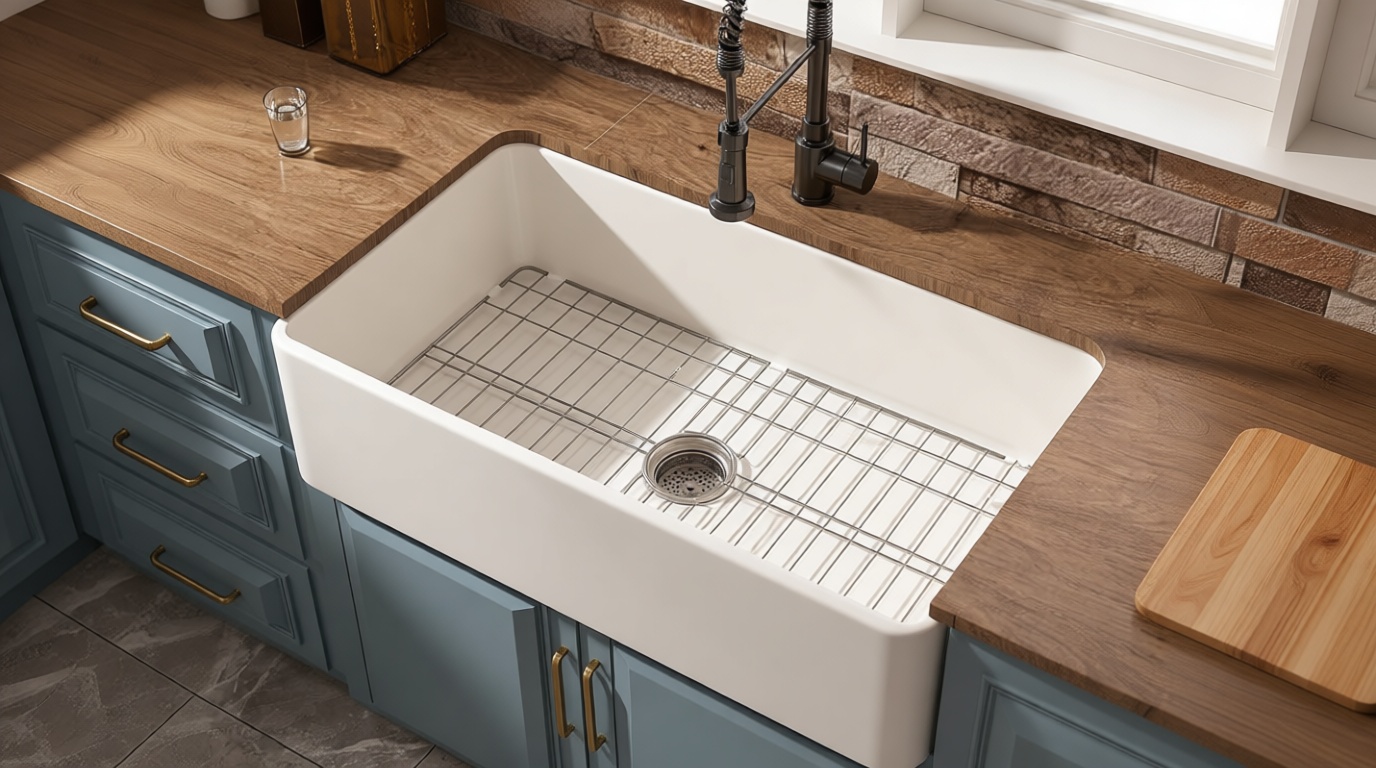 White Farmhouse Sink 33 x 18 Inch, Large Firecaly Apron Front Undermount Farm Sink Heavy Duty Single Bowl, with Custom Accessories 2 Types, Pure White, for Kitchen