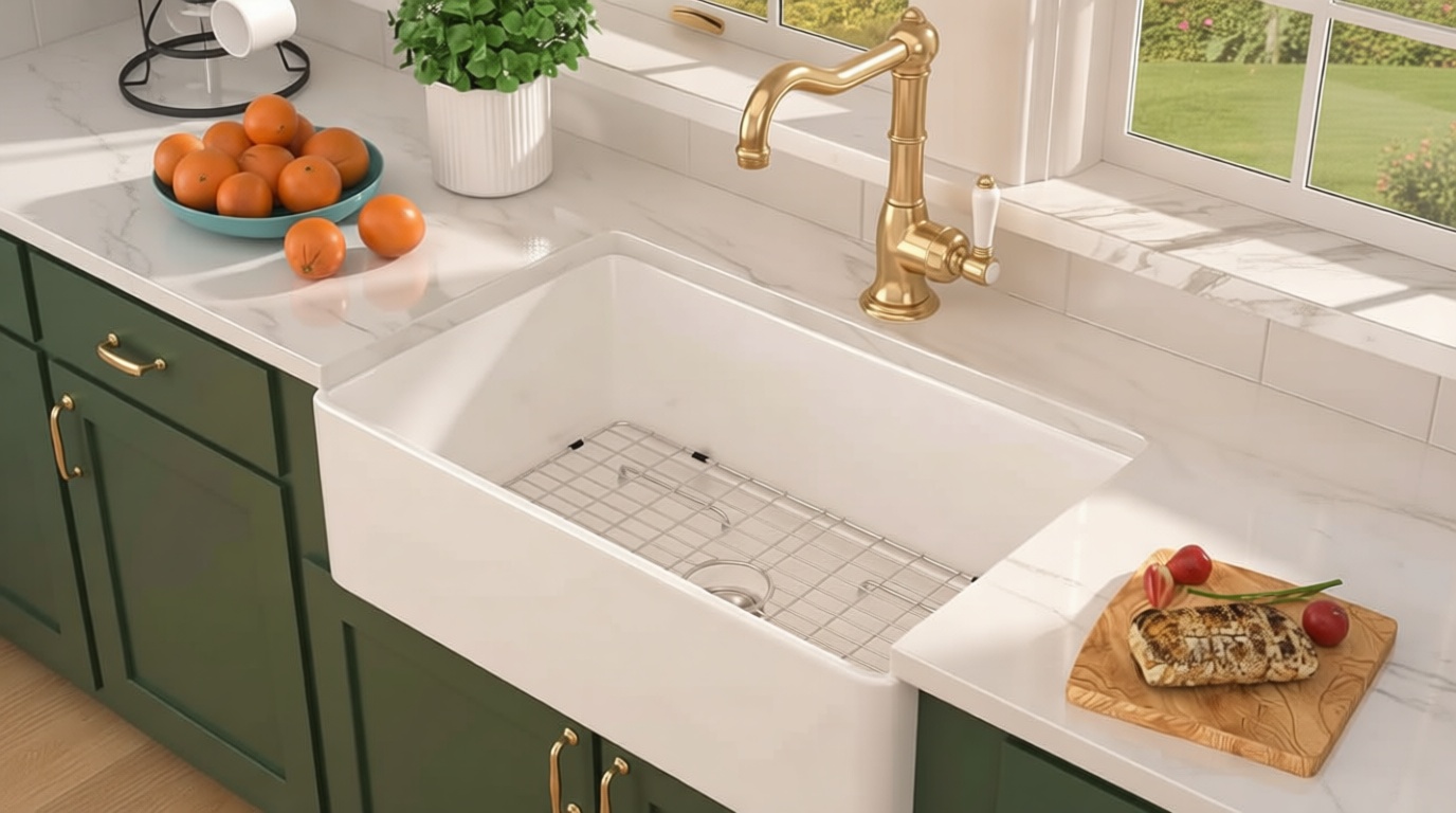 Farmhouse Sink - 33 Inch White Farmhouse Sink Fireclay Reversible Apron Front 33x20 Undermount Installation Country Style Barn Farmers Single Bowl Farm Sinks For Kitchen Basin #TLAC-0057