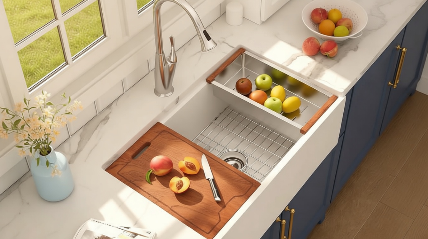 White Farmhouse Sink - 33 Inch Kitchen Sinks Workstation Apron Front Flat Fireclay 33"x20" Porcelain Ceramic Single Bowl Farmer Sink Farm Sinks 33x20x10 Inch