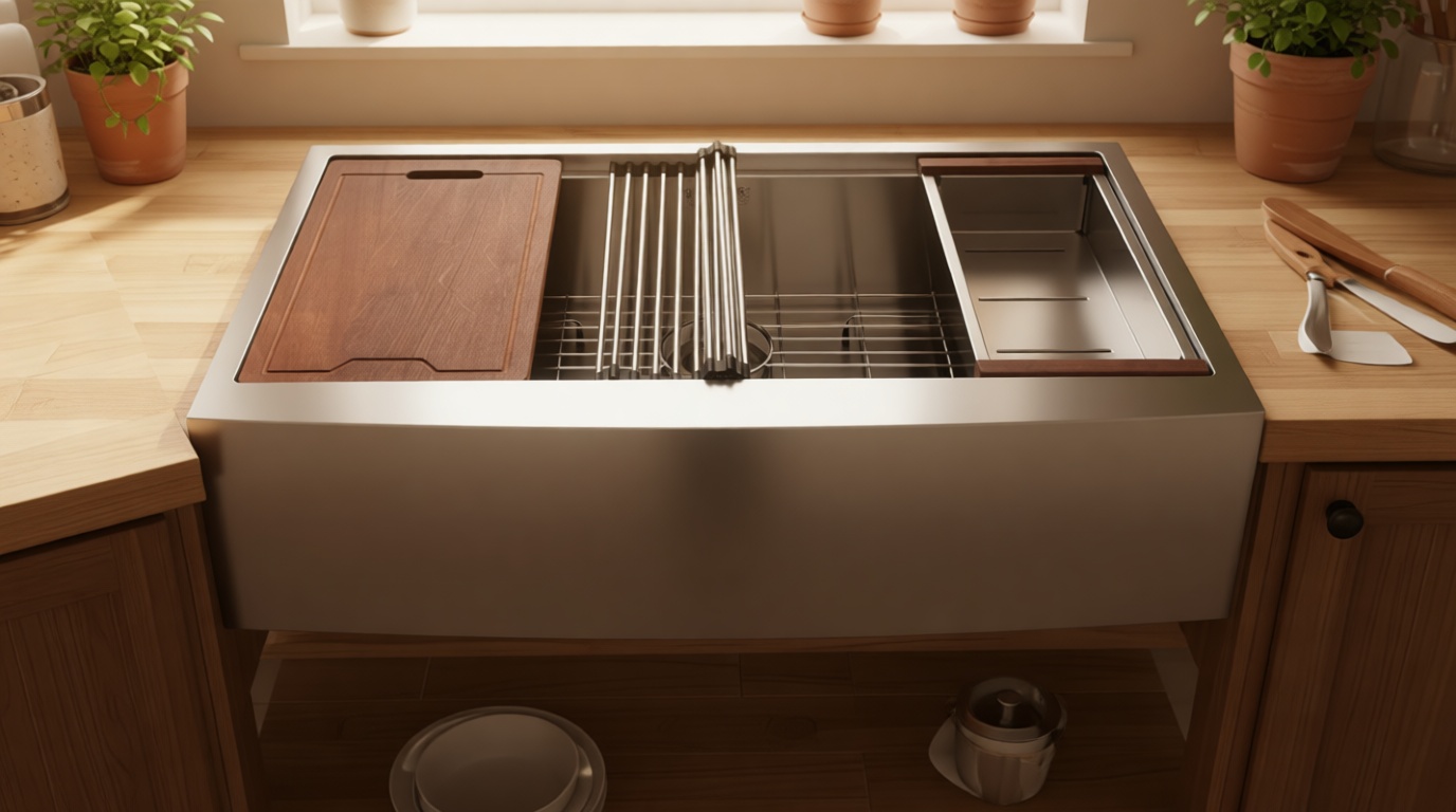 VEVOR 33 inch Farmhouse Kitchen Sink, 304 Stainless Steel Sink, Top Mount Single Bowl Kitchen Sinks with Ledge & Accessories, Household Dishwasher Sinks for Farm, Prep Kitchen, Garage and Bar Sink