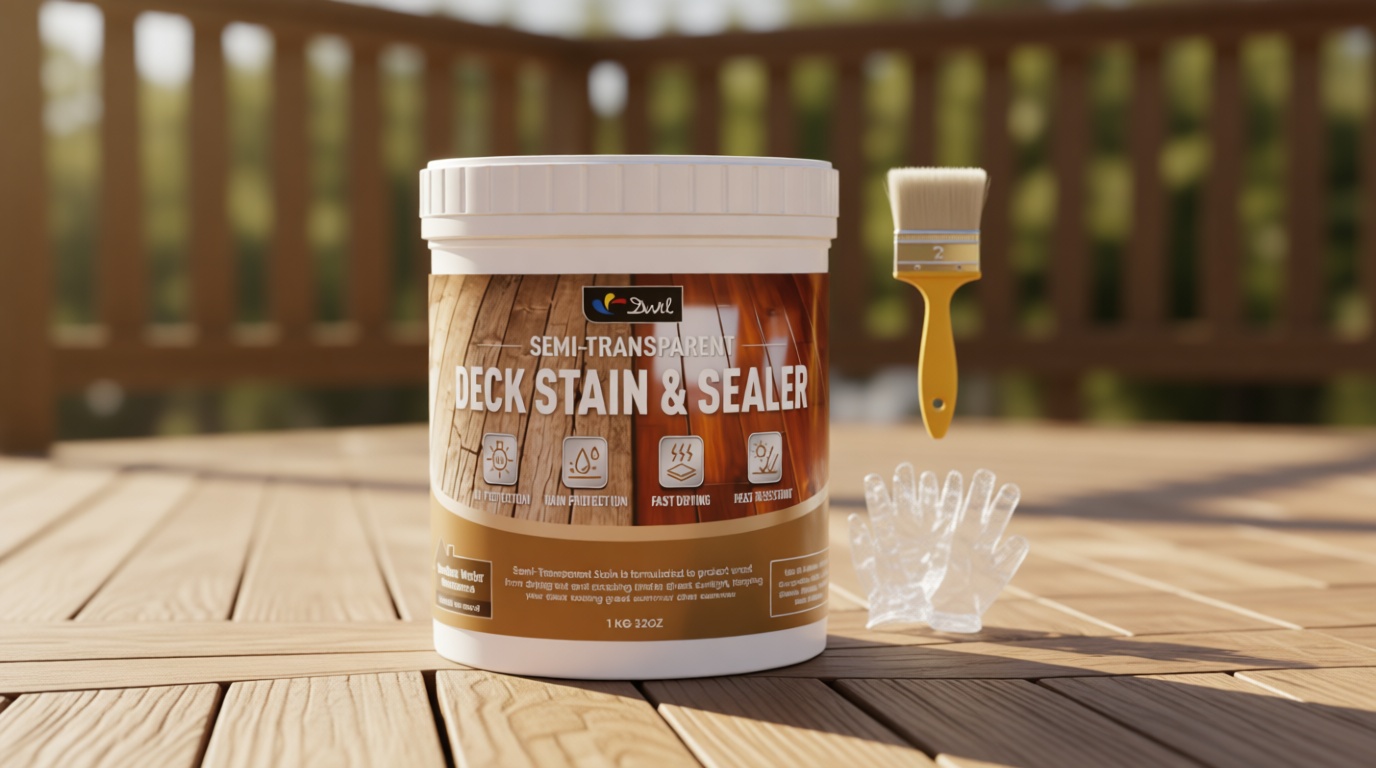 DWIL Water Based Wood Stain, Semi-Transparent Outdoor Wood Stain and Sealer in One, Fast Drying, Non-Toxic, Low Odor, Waterproof and Weather Resistant for All Wood Surfaces (32Oz Dark Brown)