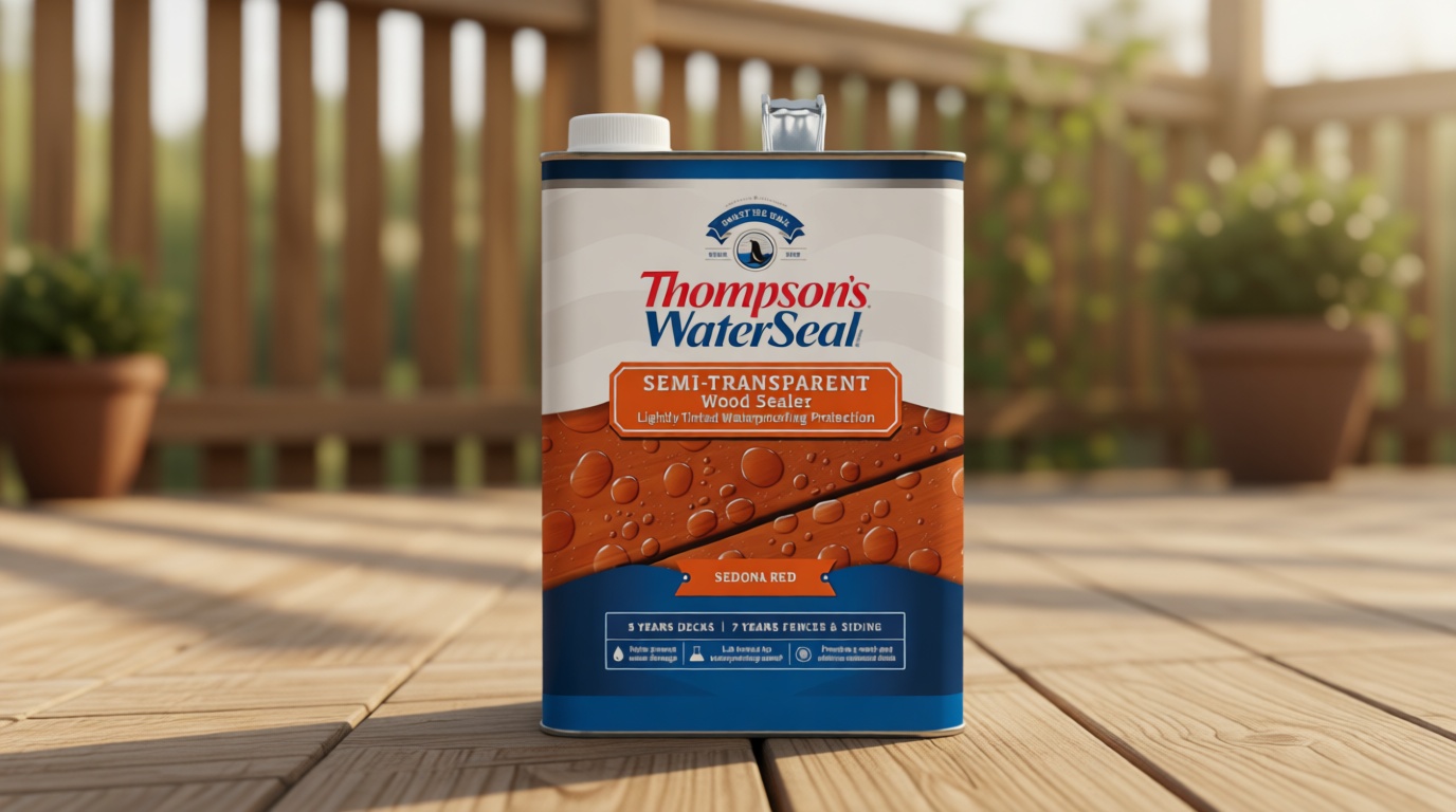 Thompson’s WaterSeal Semi-Transparent Waterproofing Wood Stain and Sealer, Sedona Red, 1 Gallon