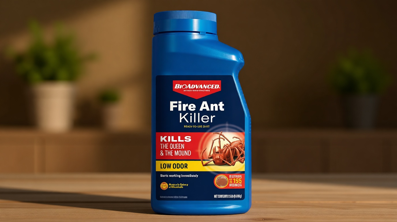 BioAdvanced Fire Ant Killer Dust - Kills the Queen - Destroys Up to 195 Mounds - Outdoor Ant Powder Killer - 1.5 lb Bottle