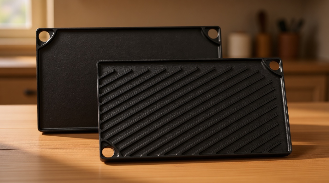 EWFEN Reversible Grill/Griddle, 16.7x9.5'' Pre-Seasoned Cast Iron Griddle Pan, Double Burner Cookware, Rectangular Non-Stick Stovetop Griddle with Handles, Flat Top Plate for Oven, Grill & Campfire