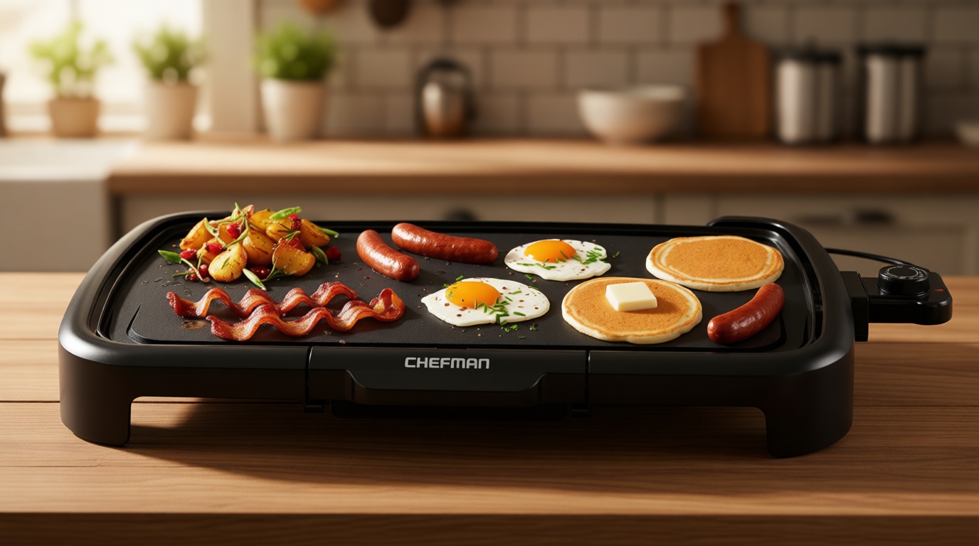 Chefman XL Electric Griddle with Removable Temperature Control, Immersible Flat Top Grill, Burger, Eggs, Pancake Griddle, Nonstick Extra Large Cooking Surface, Slide Out Drip Tray, 10 x 20 Inch