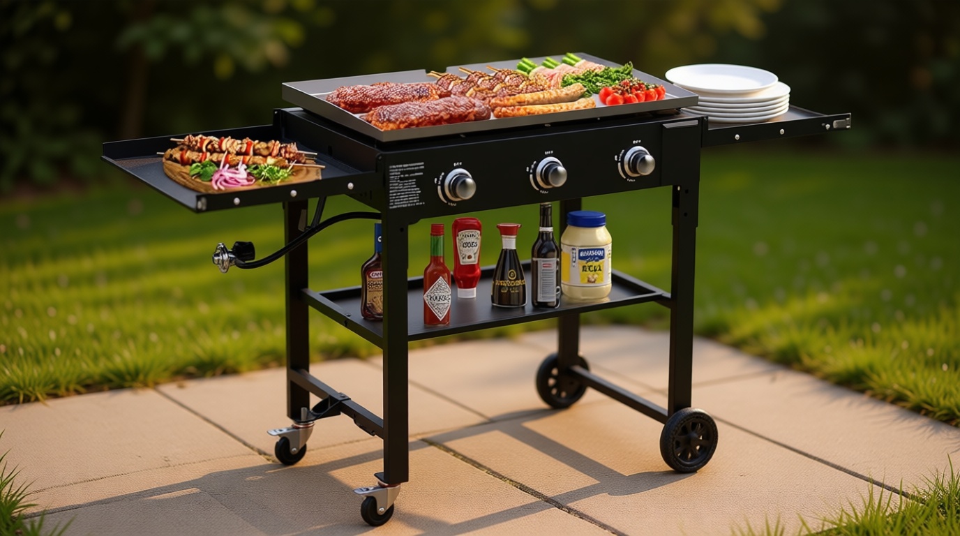 BESTFIRE Foldable Flat Top Grill, Outdoor Griddle-3 Burner Propane Griddle with Two Foldable Shelves,36" Flat Grills Outdoor-45,000 BTU Gas Grill for BBQ& Outdoor Cooking,Black
