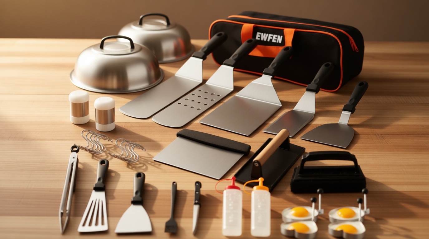 35PCS Griddle Accessories Kit, Flat Top Grill Accessories Set for Blackstone and Camp Chef, Grill Spatula Set with Enlarged Spatulas, Basting Cover, Scraper for Outdoor Barbecue