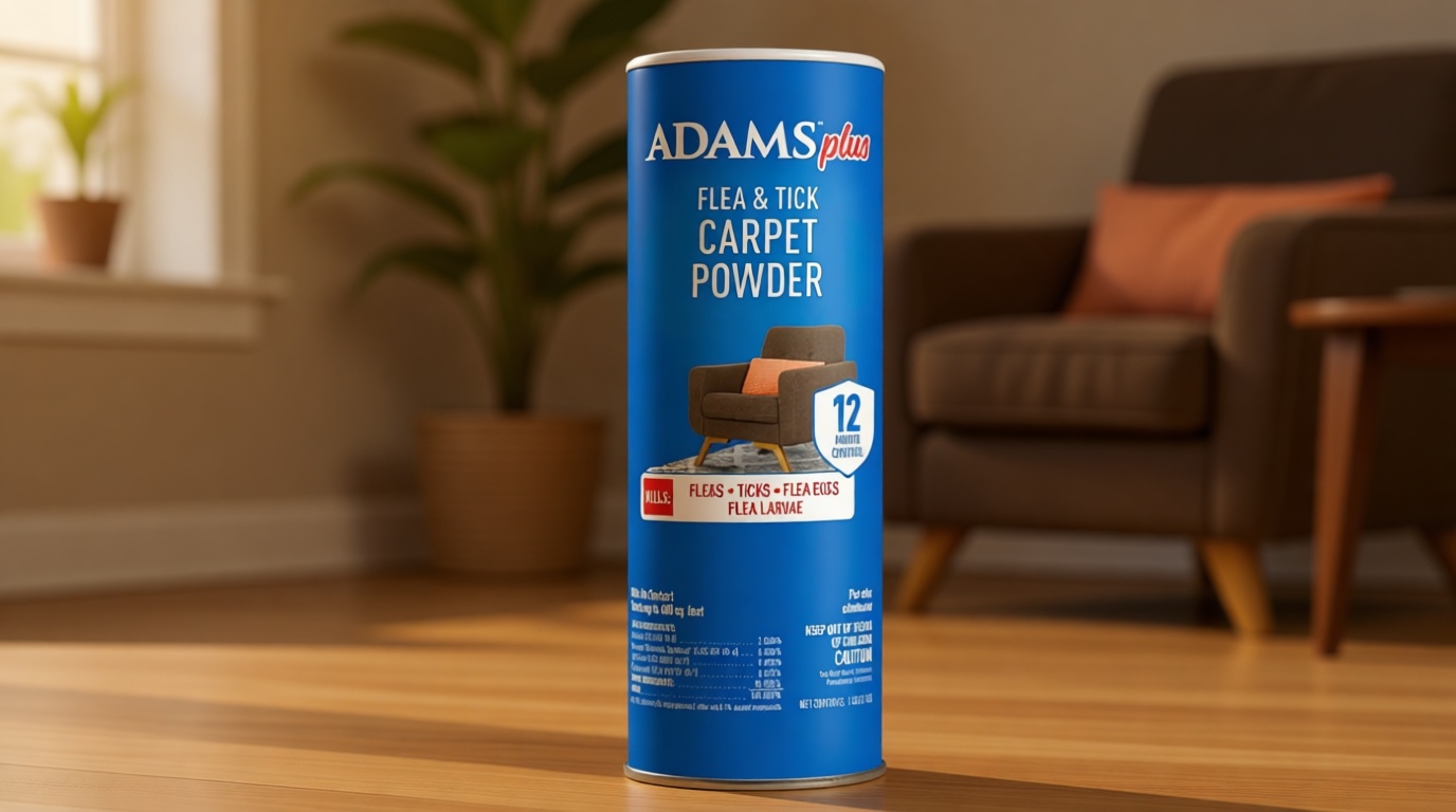 ADAMS Plus Flea & Tick Carpet Powder, Kills Fleas and Ticks On Contact, Prevents Flea Infestations for 12 Months, for Carpets and Upholstery, Freshens and Deodorizes, Treats Up to 400 sq ft, 16 oz