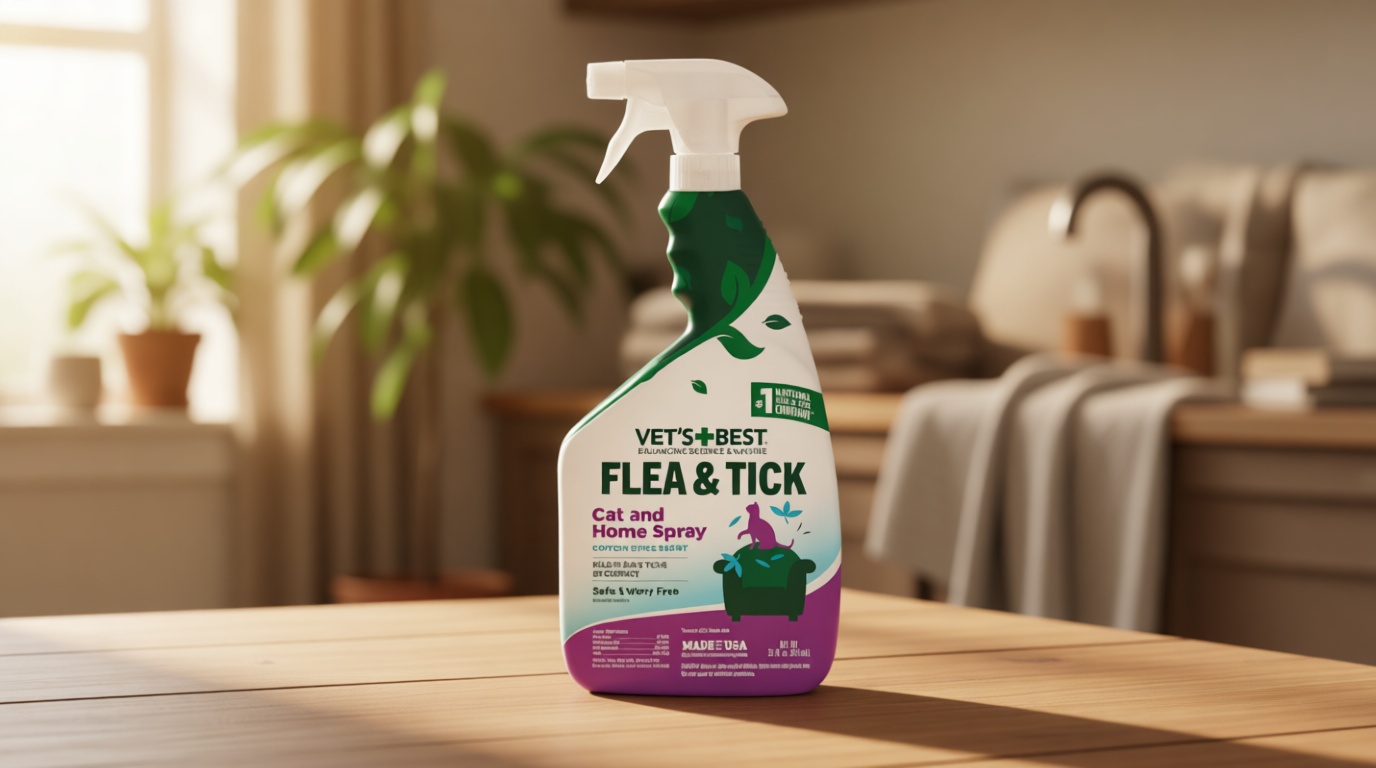 Vet’s Best Flea & Tick Home Spray for Cats – Plant-Based Flea and Tick Treatment with Cotton Spice Scent – Gentle Flea Mist for Indoor Use – Made in USA Natural Cat Flea Control – 32 oz