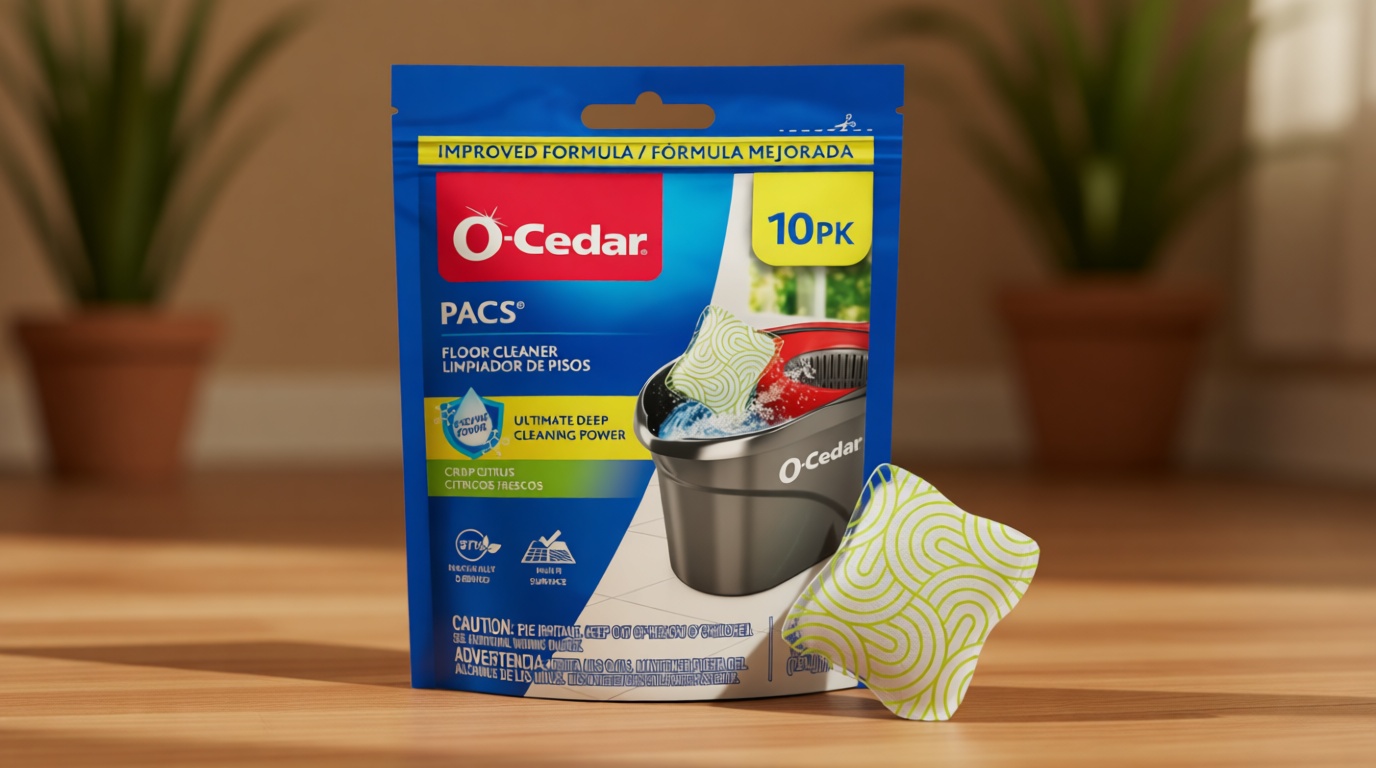 O-Cedar PACS Hard Floor Cleaner, Crisp Citrus Scent 10 Count (1-Pack) | Made with Naturally-Derived Ingredients | Safe to Use on All Hard Floors | Perfect for Mop Buckets [Amazon-developed Certification] Compact by Design
