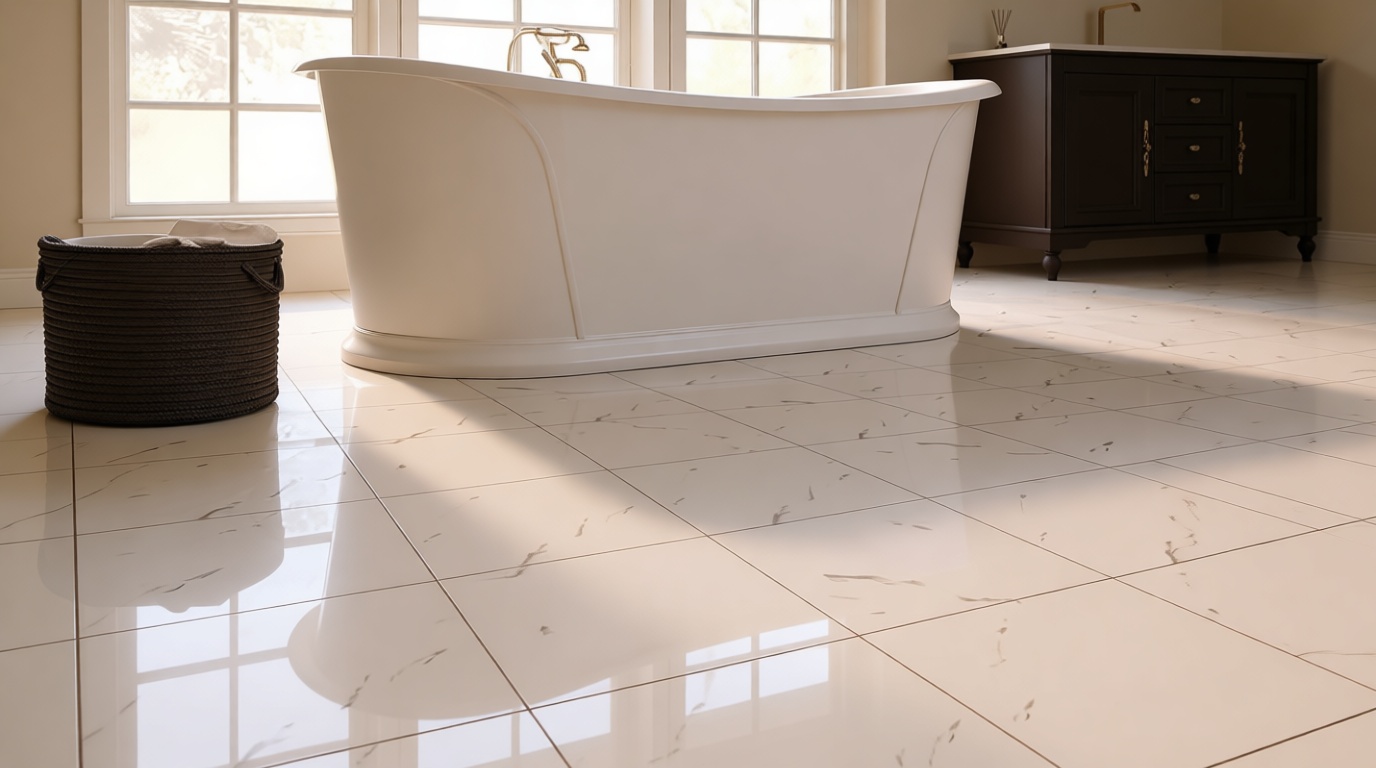 20-Pack Peel and Stick Floor Tiles Vinyl Floor 12 x 12 inch Self Adhesive Waterproof Glossy Flooring Planks DIY for Bathroom, Kitchen, Living Room, RV, Cover 20 Sq. Ft, Polish White Marble