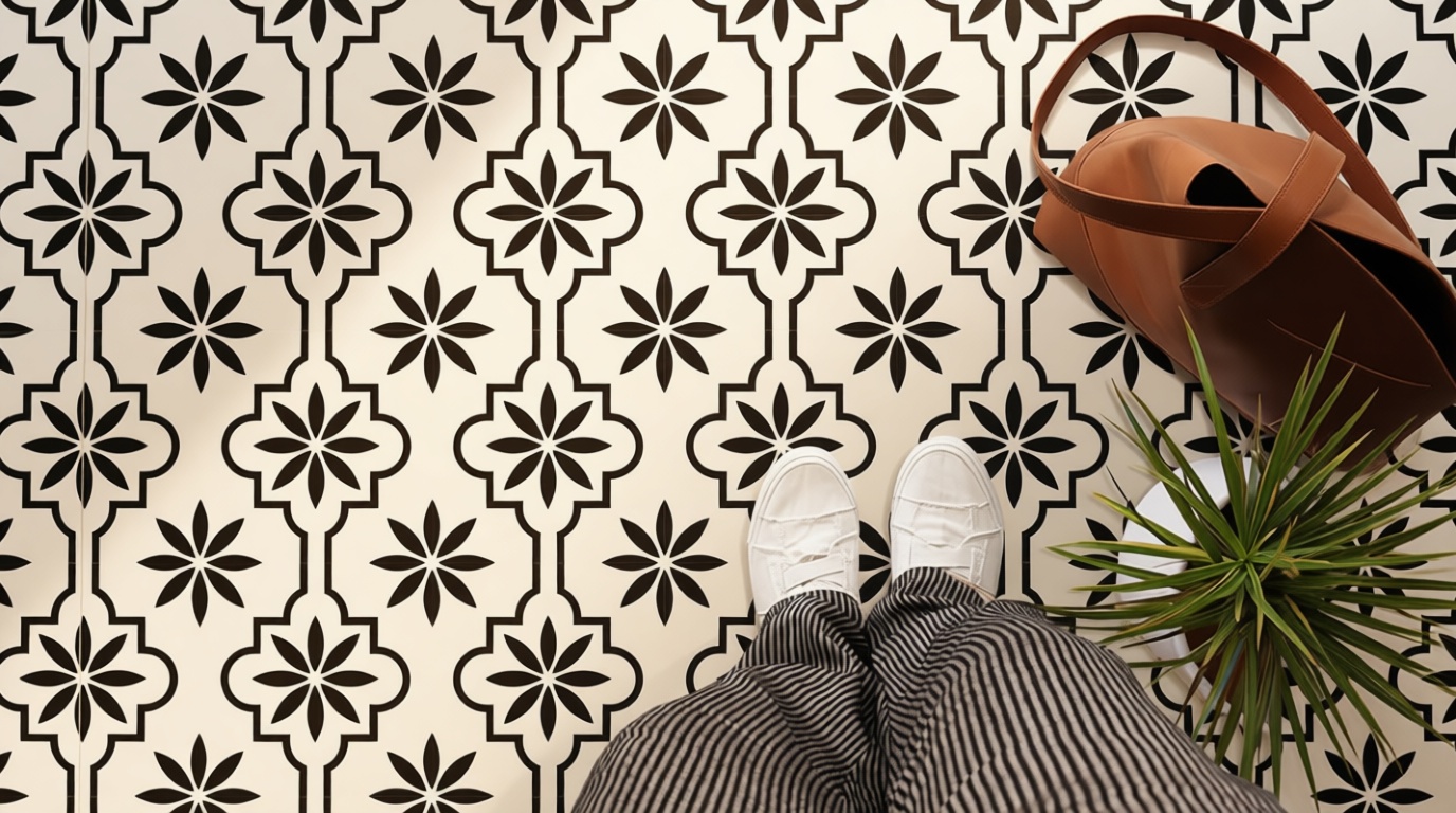 MORCART Peel and Stick Floor Tile, Vinyl Flooring Waterproof, DIY Flooring for Bathroom, Kitchen, Fireplace, Pet House, Stairs, Bedrooms, Wall (20PCS,7.87" x 7.87",Black)