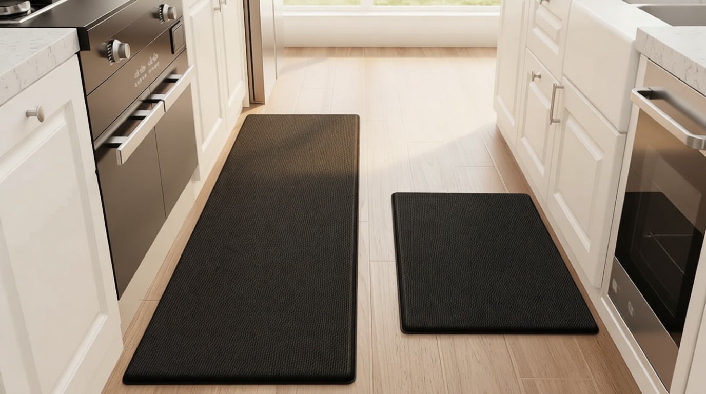 StepRite Kitchen Mats, 2PCS Kitchen Rugs, Cushioned Anti Fatigue Kitchen Mats for Floor, Non-Slip Standing Desk Mat, Waterproof Kitchen Rug Set for Kitchen, Floor, Office, 17.3"x30"+17.3"x47", Black OEKO-TEX STANDARD 100