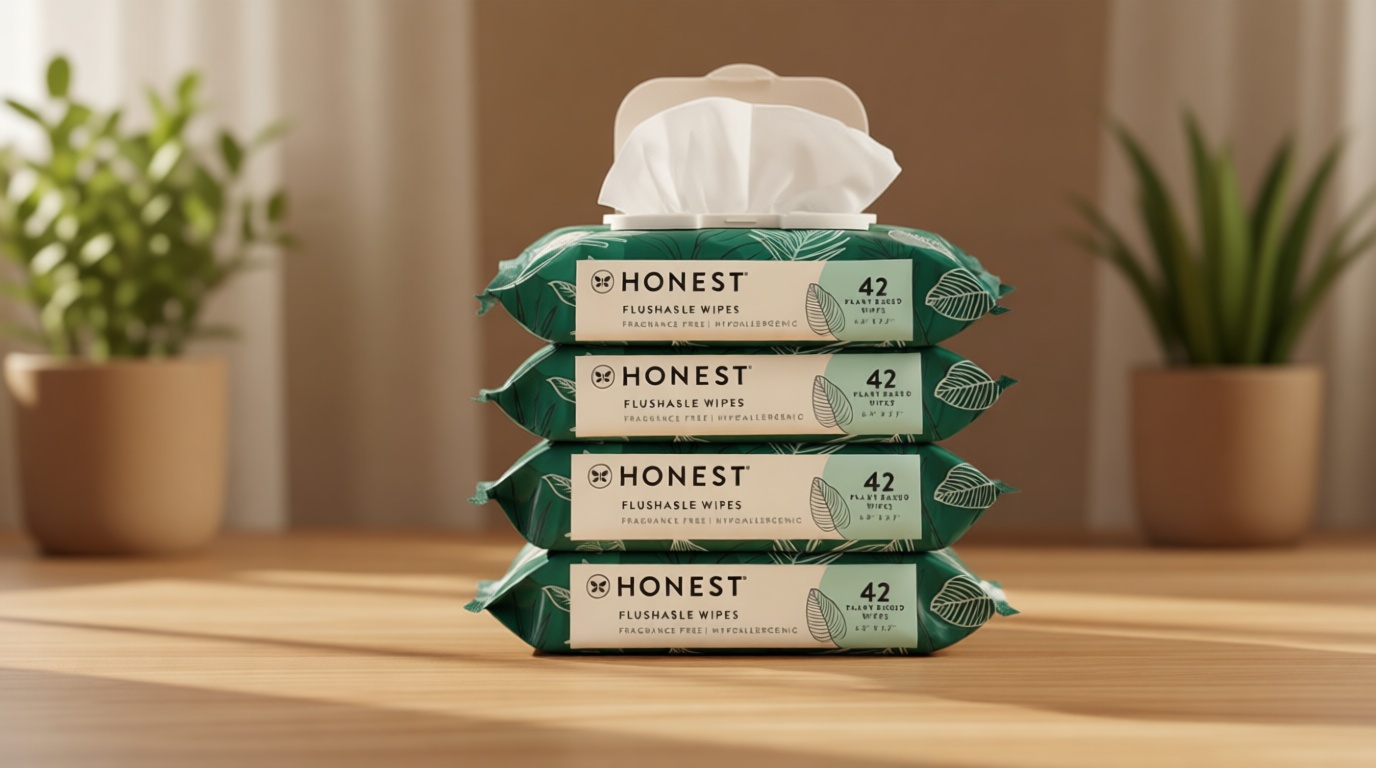 The Honest Company Hypoallergenic Flushable Wipes for Sensitive Skin, Tropical Leaves, 126 Count