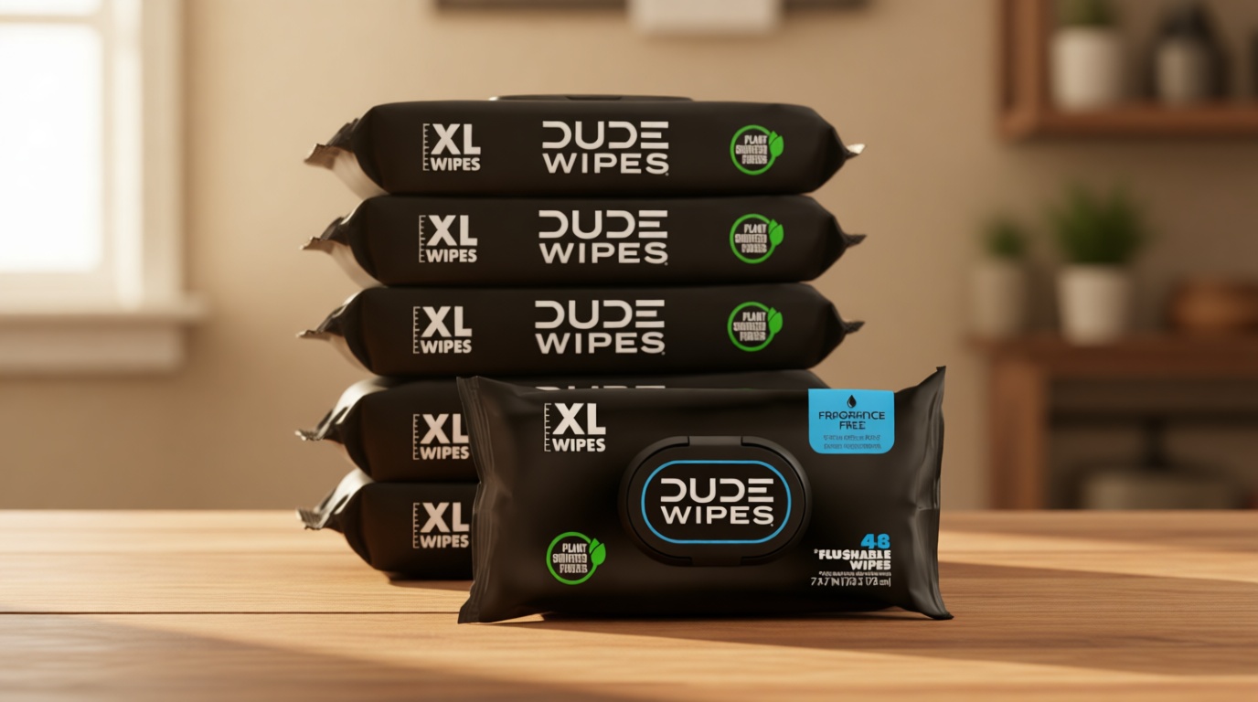 DUDE Wipes Unscented Flushable Wipes - Extra-Large Adult Wet Wipes for Sensitive Skin - 6 Pack (288 Count) - Infused with Vitamin E and Aloe - Septic and Sewer Safe GreenCircle Certified: Certified Environmental Facts Label
