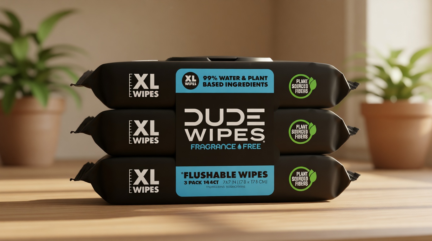 DUDE Wipes Unscented Flushable Wipes - Extra-Large Adult Wet Wipes for Sensitive Skin - 3 Pack (144 Count) - Infused with Vitamin E and Aloe - Septic and Sewer Safe GreenCircle Certified: Certified Environmental Facts Label