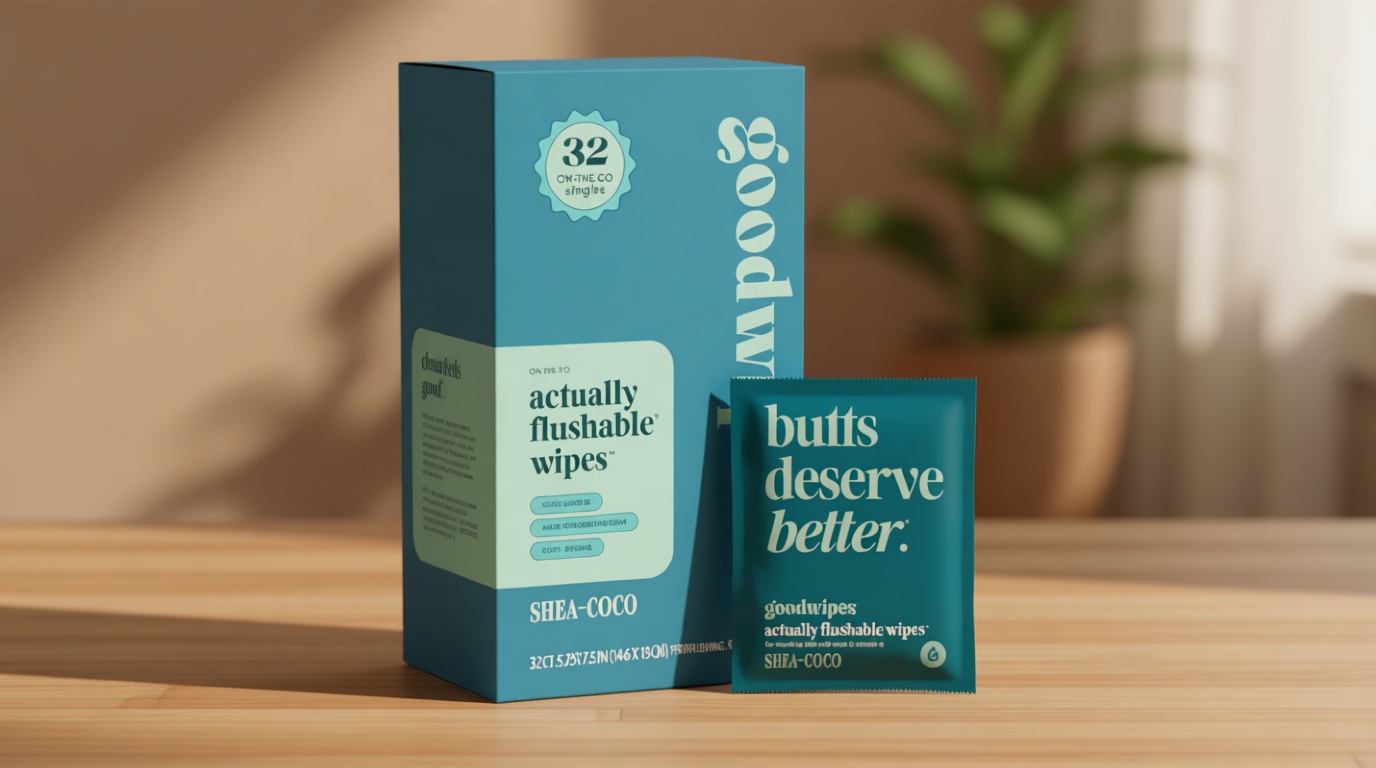 goodwipes Flushable Wipes - Individually Wrapped Butt Wipe for On-the-Go Adults - Portable Mini Wipes - Travel Essentials - Sewer & Septic Safe - Shea-Coco, 32 Count (1 Pack)