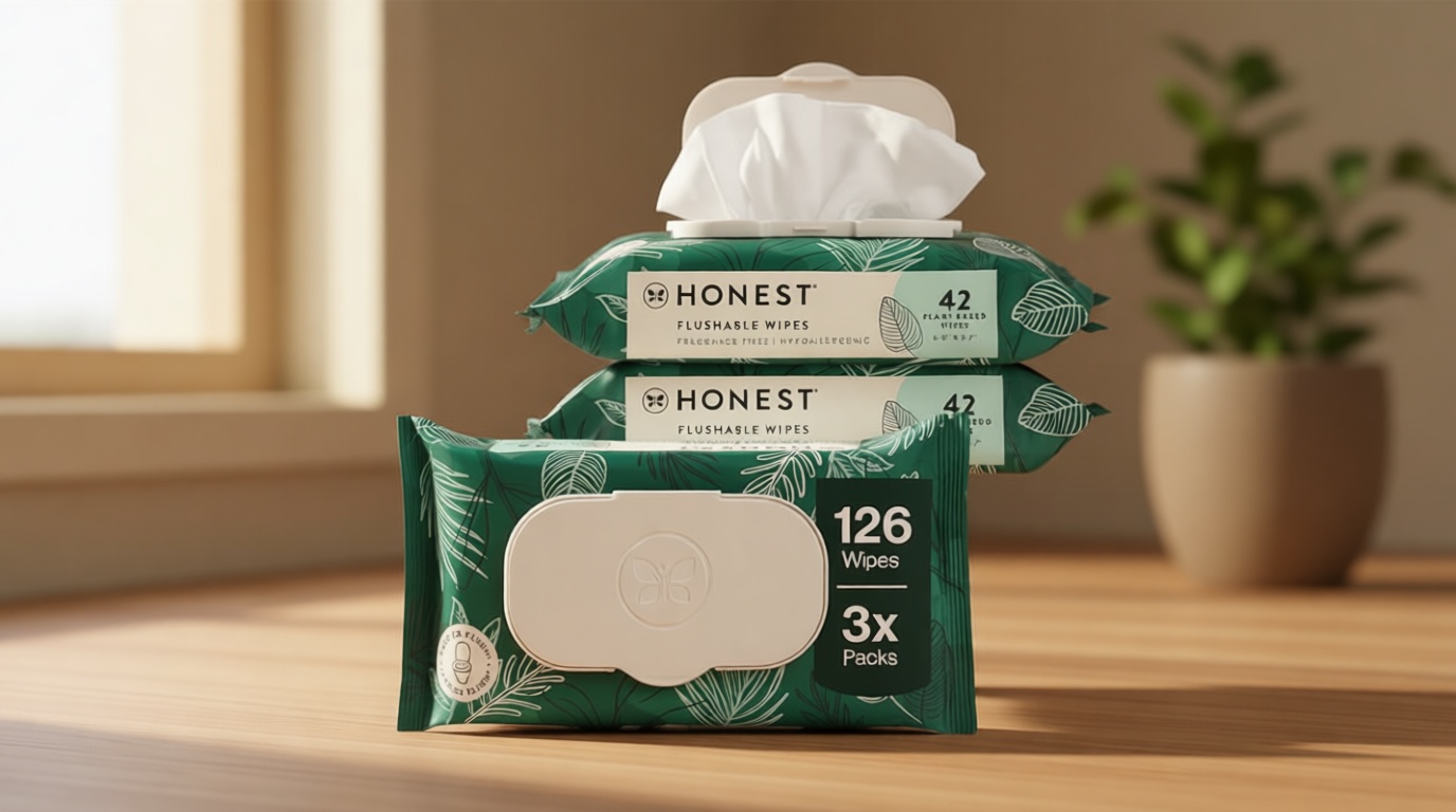 The Honest Company Hypoallergenic Flushable Wipes for Sensitive Skin, Tropical Leaves, 126 Count