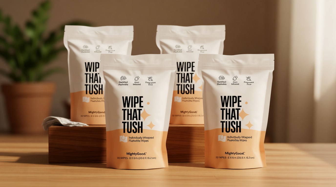 Wipe That Tush On-The-Go Flushable Wipes - 4 Packs of 30 Individually Wrapped Wipes, 120 Total - Fragrance Free - Extra Large & Soft - Hypoallergenic With Aloe & Vitamin E - Septic-Safe