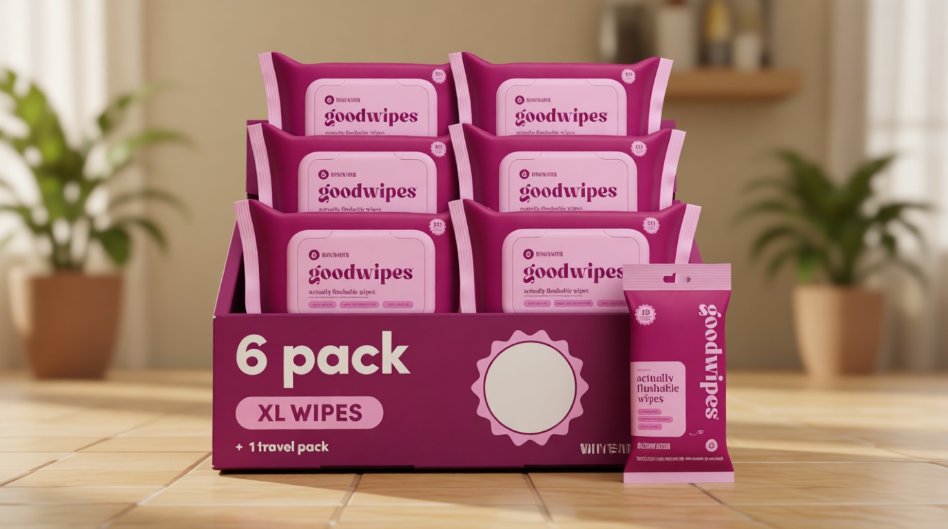goodwipes Flushable Butt Wipes - Vitamin E & Aloe - Sewer & Septic Safe - Extra Large Adult Wet Wipes For Women & Men - Bathroom Essentials - Rosewater, 318 Count (6 Packs + 1 Travel)