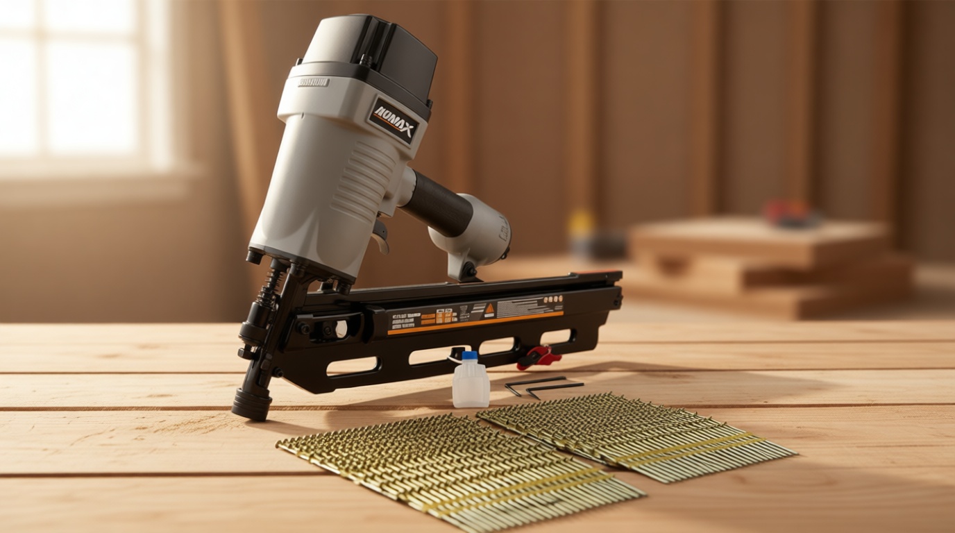 NuMax SFR2190WN Pneumatic 21 Degree 3-1/2" Full Round Head Framing Nailer with Nails (500 Count)