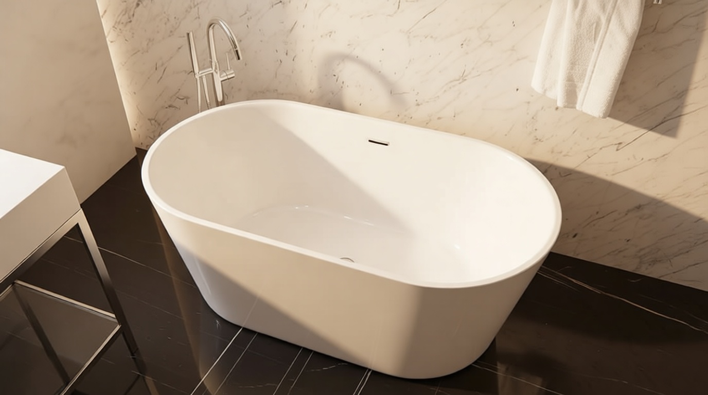 ANZZI Freestanding Bathtub 55 In Acrylic Soaking Tub Flat Bottom One Piece Marine Grade Build Glossy White Center Drain Chrome Overflow 73 Galon 55.12 x 29.53 x 22.83'' In Chand Series | FT-AZ098-55