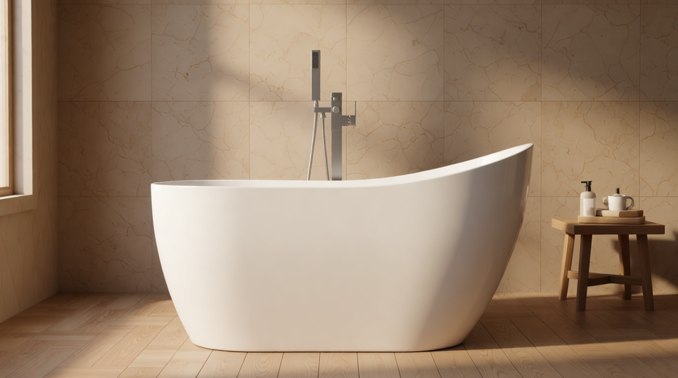 WOODBRIDGE Acrylic Freestanding Contemporary Soaking Tub with Brushed Nickel Overflow and Drain, B-0006 / BTA1507, 54" Bathtub White