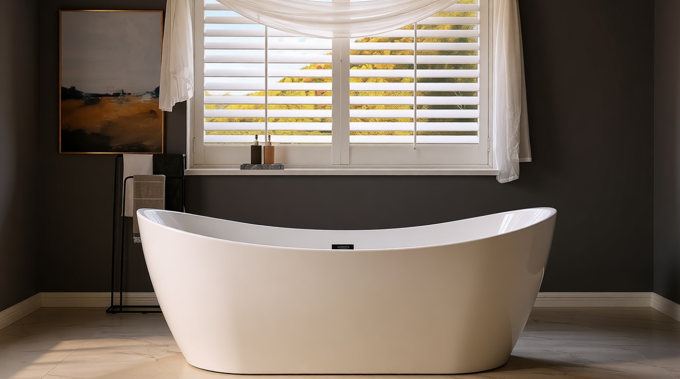 WOODBRIDGE 71" Acrylic Freestanding Bathtub Contemporary Soaking Tub , White Acrylic ( Matte Black Drain/Overflow),B0017 MB Drain &O