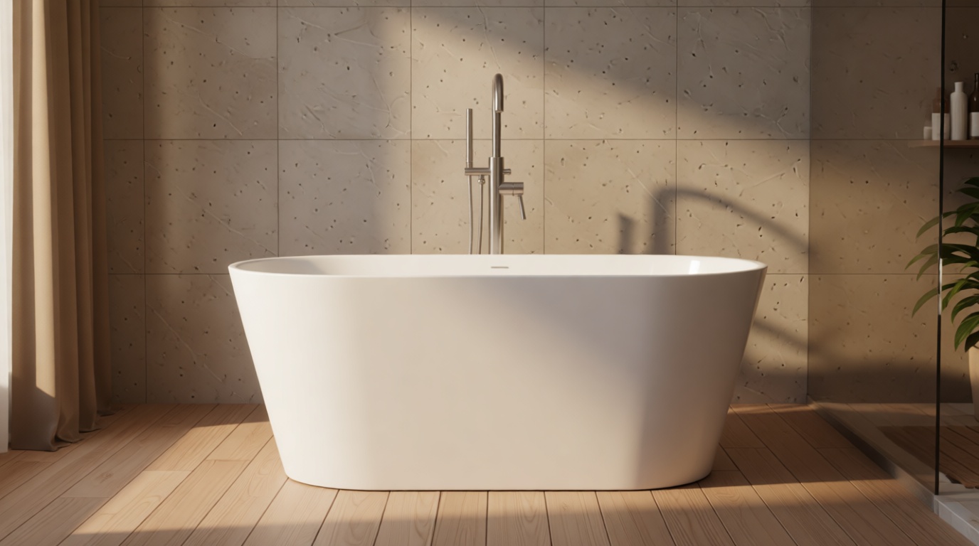 WOODBRIDGE 59" Acrylic Freestanding Bathtub Contemporary Soaking Tub with Brushed Nickel Overflow and Drain B0014B,White