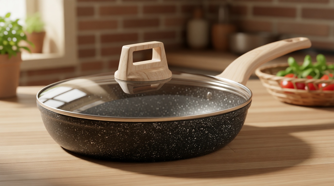 CAROTE Non Stick Frying Pan Skillet, 8" Nonstick Fry Pan with Glass Lid, Egg Pan Omelet Pans, Granite Cookware, PFOA Free (Classic Granite, 8-Inch)