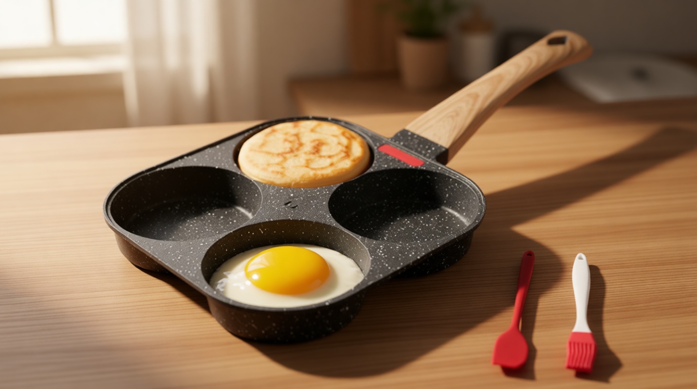 HUPECHAM 4-Cup Egg Pan Nonstick, and Granite Egg Frying Pan, Versatile Breakfast Skillet for Eggs, Pancakes, Plett, Crepes, Compatible with Gas Stove and Induction Cooktop