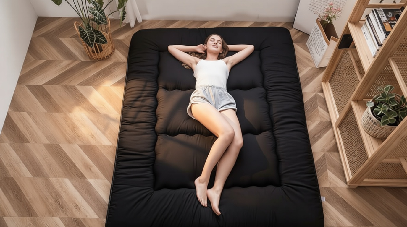 MAXYOYO Japanese Floor Mattress Futon Mattress, 4" Thicken Tatami Mat Sleeping Pad Foldable Roll Up Mat Boys Girls Dormitory Pad Kids Floor Lounger, Black, Full OEKO-TEX STANDARD 100
