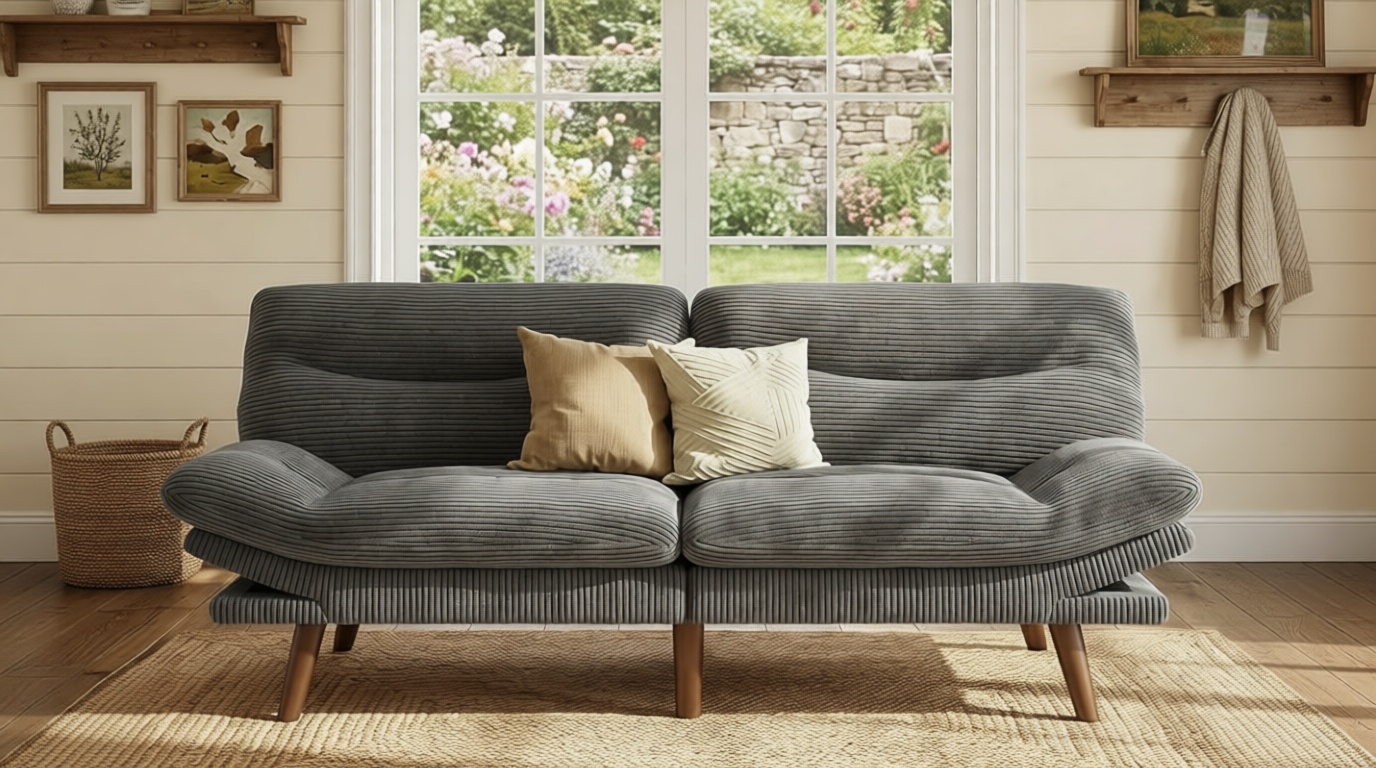 Marsail 75" Futon Sofa Bed, Convertible Corduroy Futon Couch with Adjustable Backrest & Armrests, Small Sleeper Sofa Loveseat for Living Room, Apartment, Office, Grey