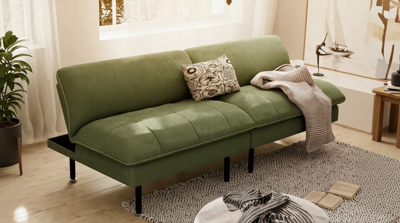 Ribilake 70" Futon Sofa Bed, 4 in 1 Multi-Function Couch Sleeper with Adjustable Backrest, Modern Convertible Futon, Recliner Small Loveseat for Living Room, Dorm, Green