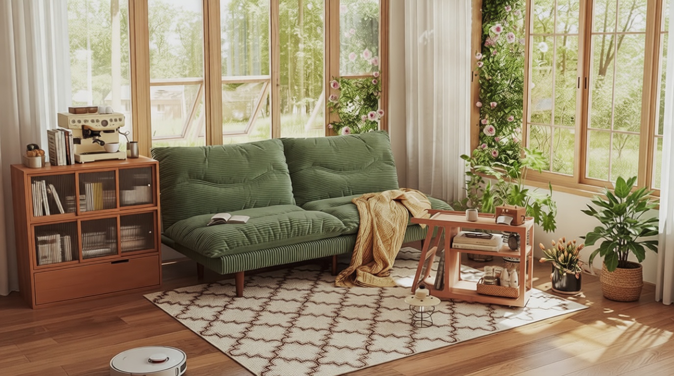 DreamDashio Futon Sofa Bed, 69 inch Futon Couch with Adjustable Backrest, Corduroy Convertible Sleeper Sofa Bed, Folding Sleeper Recliner for Apartment, Living Room, Office, Green