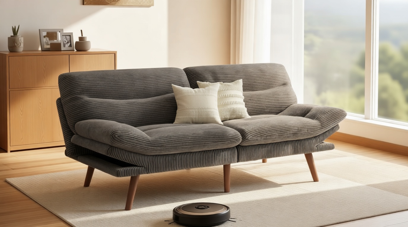 Pipishell Futon Sofa Bed, 66 Inch Corduroy Futon Couch Convertible with Adjustable Backrest and Armrests, Recliner Sleeper Sofa for Small Spaces, Living Room, Office, Guest Room (Grey, 66 Inch)