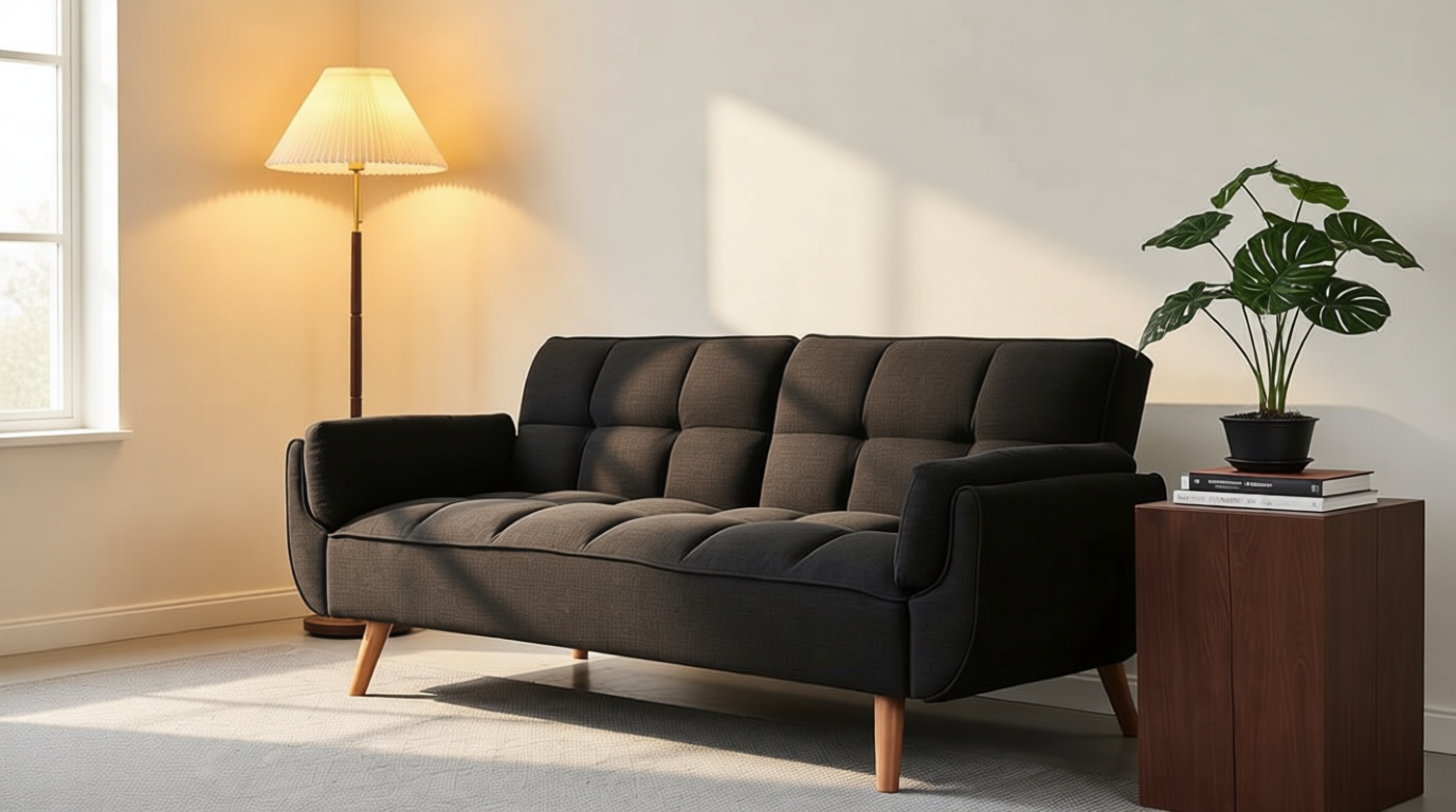 ERYE 75-Inch Linen Tufted Upholstered Futon Sofabed for Bedroom Living Room, Modern Convertible Futon Loveseat Sleeper Sofa Bed with Adjustable Backrest and Pillows | Easy to Assemble