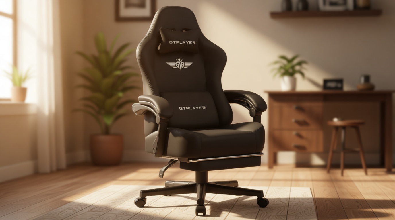 GTPLAYER Big and Tall Gaming Chair Fabric with Pocket Spring Cushion, High Back Ergonomic Computer Chair with Footrest for Adults Lumbar Support Swivel Game Chair for Office Gaming 350LBS, Black