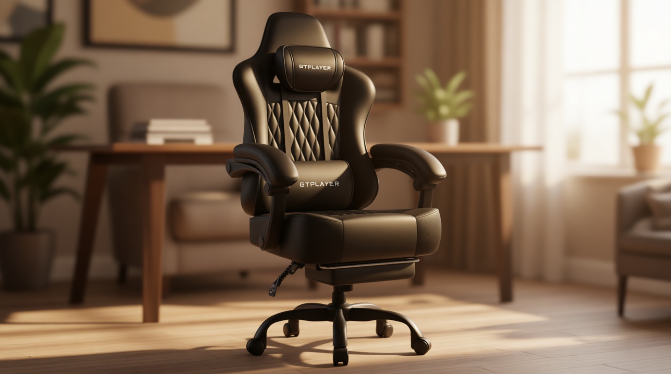 GTPLAYER Big and Tall Gaming Chair with Footrest, Ergonomic Office Desk Chair with 4.4in Thick Cushion and Wide Wingless Seat, Comfortable Leather Computer Chair, Predator Series, Black The Forest Stewardship Council